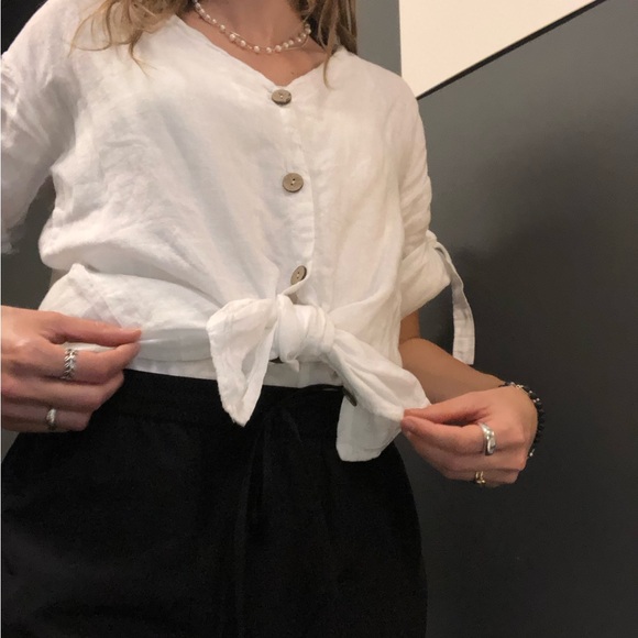 WHITE LINEN BUTTON UP SHIRT - Picture 2 of 11